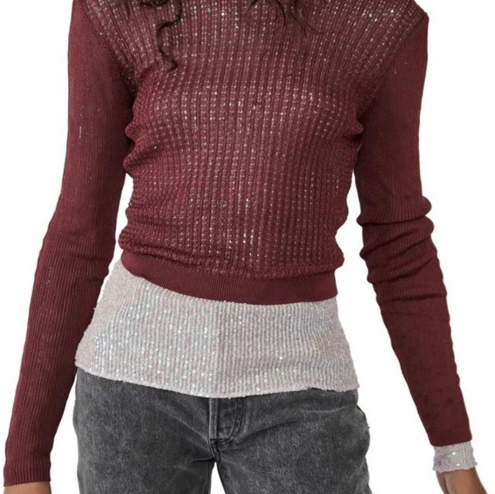Free People H20 Crew Pullover Raw Garnet